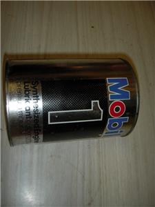 MOBIL ONE SYNTHESIZED 5-20 ENGINE LUBE OIL QUART VINTAGE FULL TIN CAN NEW COLLECTIBLE (c58-oil10C)