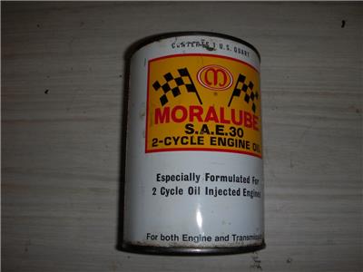 MORALUBE SAE 30 2 CYCLE INJECTED OIL QUART VINTAGE FULL TIN CAN NEW COLLECTIBLE (c58-oil10D)
