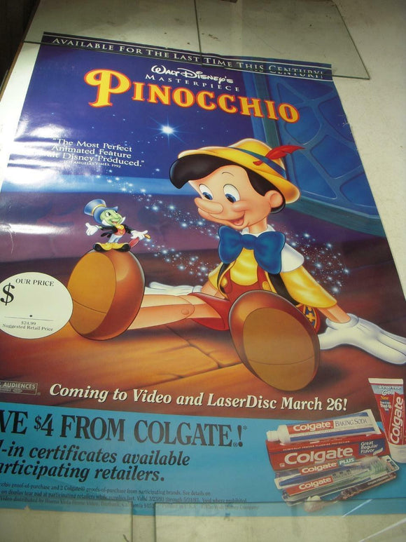 1993 PINOCCHIO MOVIE POSTER 40X26 USED PO-185 COLLECTIBLE (f17)