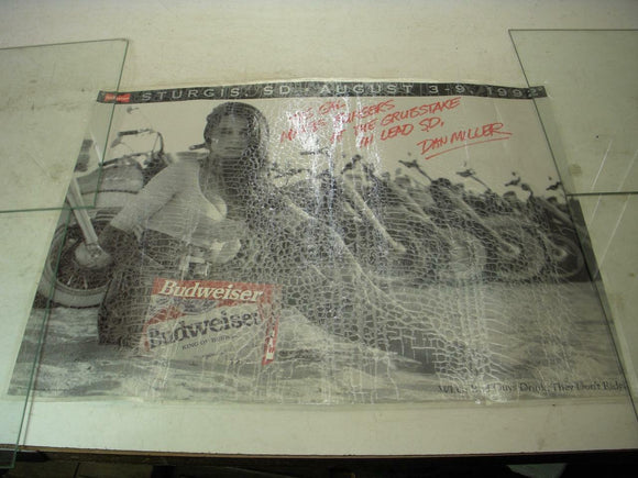 1992 STURGIS BUDWEISER LADY FROM GRUBSTAKE LEAD SD MOTORCYCLE POSTER USED PO-289 COLLECTIBLE (f17)