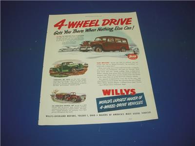 WILLYS 4 WHEEL DRIVE AUTOMOTIVE ADVERTISEMENT AD PRINT USED AD-29 COLLECTIBLE (f17)