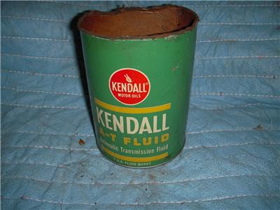 KENDALL A-T FLUID OIL VINTAGE EMPTY CARDBOARD TIN QUART CAN USED COLLECTIBLE TIN (c58-oil2b)