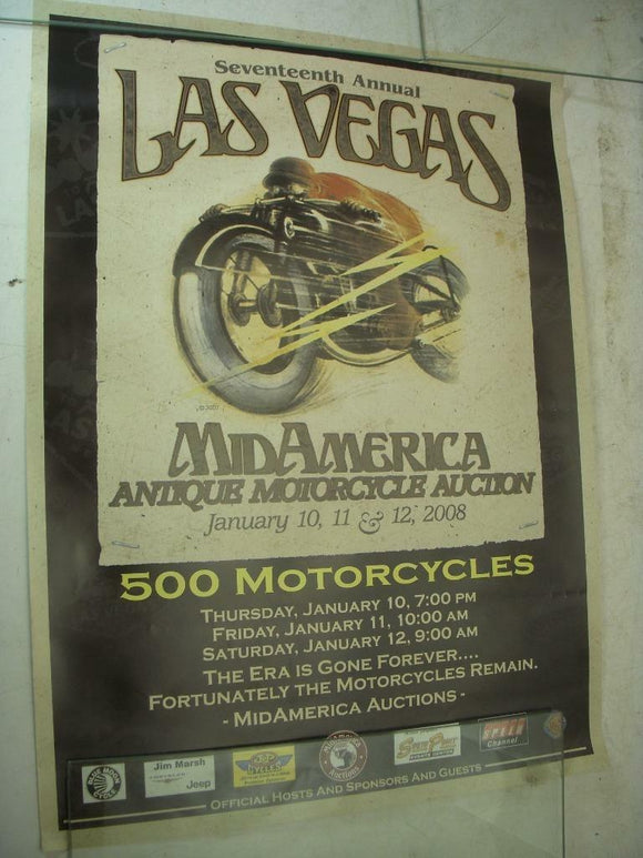 2008 ANNUAL LAS VEGAS ANTIQUE AUCTION 17TH MOTORCYCLE POSTER USED PO-326 COLLECTIBLE (f17)