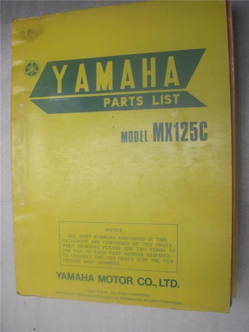 1975 MX125 MX125C Yamaha FACTORY PARTS LIST 565-28198 Manual BOOK (man-g)