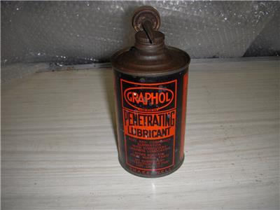 GRAPHOL PENETRATING LUBRICANT VINTAGE COLLECTOR EMPTY TIN OILER CAN USED COLLECTIBLE (c58-oil7E)