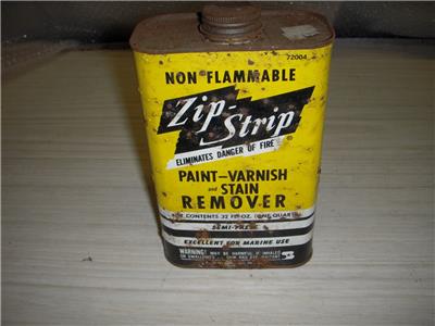 ZIP STRIP PAINT VARNISH STAIN REMOVER QUART VINTAGE EMPTY TIN CAN USED COLLECTIBLE (c58-oil7F)