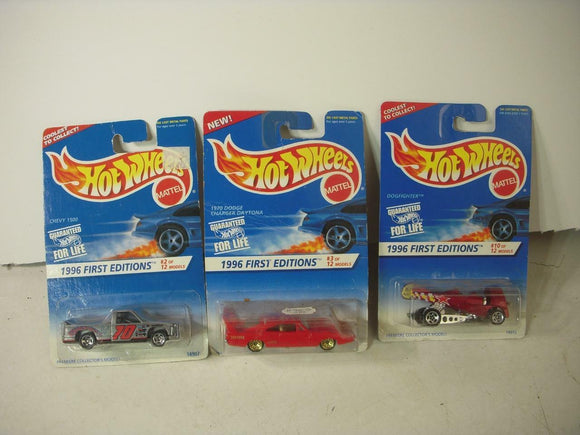 Vintage New Hot Wheels 1996 1st Editions #2 #3 Daytona #10 K-9 Lot of 3 Car HW-8 COLLECTIBLE (J31)