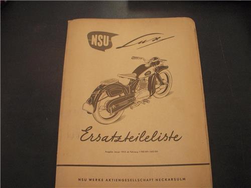 NSU LUX Factory Owners Parts Manual German Motorcycle MANUAL used BOOK (man-F2)