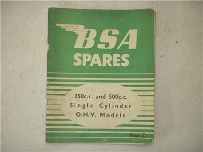 MANUAL BSA 350 500 Single OHW Spare Parts Manual B31 B32 B34 used 121521-09 (check E)