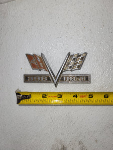 1957 CHEVY 396 TURBO JET OEM FENDER EMBLEM USED Automobile Collectible (9324-11 ts-b4)