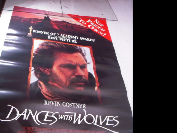 1990 DANCES WITH WOLVES KEVIN COSTNER MOVIE POSTER 38X25 USED PO-188 COLLECTIBLE (f17)