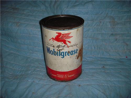 MOBIL GREASE CAN 5 POUND VINTAGE TIN USED COLLECTIBLE (c59-oil19B)