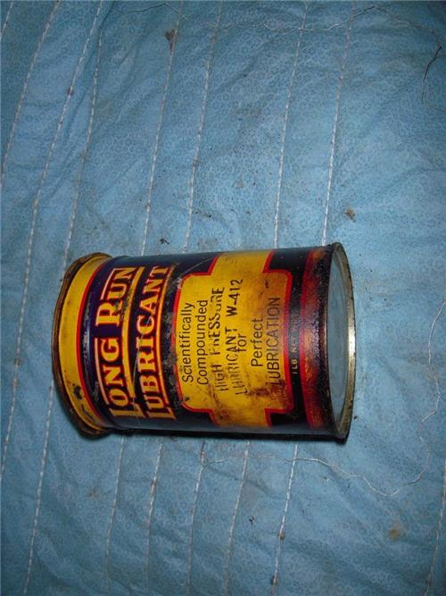 WESTERN AUTO LONG RUN HIGH PRESSURE GREASE CAN 1 POUND VINTAGE USED COLLECTIBLE TIN (c59-oil19H)