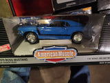 1970 Ford Boss 302 Mustang NEW w/ Shaker Hood Blue Ertl American Muscle Diecast 1:18 scale (N-TOP)