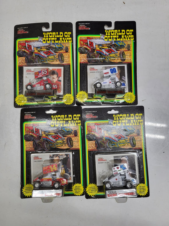 4- WORLD OF OUTLAWS GREEN ALLEN STATLER CARR SPRINT RACING CHAMPIONS NEW TOY COLLECTIBLE (I-TOP 112624-26)