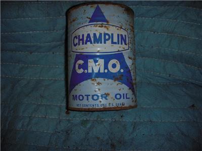 1950'S CHAMPLIN C.M.O. MOTOR OIL VINTAGE EMPTY TIN QUART CAN USED COLLECTIBLE TIN (c58-oil2a)