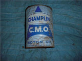1950'S CHAMPLIN C.M.O. MOTOR OIL VINTAGE EMPTY TIN QUART CAN USED COLLECTIBLE TIN (c58-oil2a)
