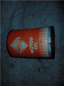 SKELLY MOTOR OIL ORANGE LABEL VINTAGE EMPTY TIN QUART CAN USED COLLECTIBLE TIN (c58-oil2d)