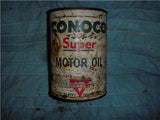 CONOCO 20-20 SUPER OIL VINTAGE EMPTY TIN QUART CAN USED COLLECTIBLE TIN (c58-oil2e)