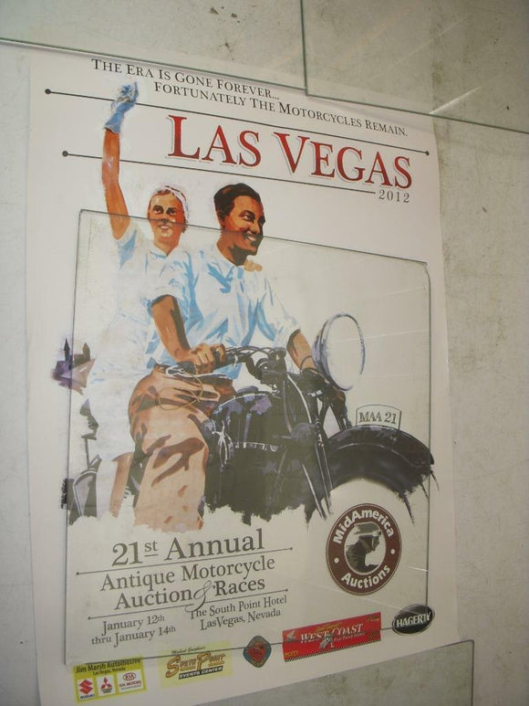 2012 21ST LAS VEGAS ANNUAL ANTIQUE MOTORCYCLE AUCTION RACE POSTER USED PO-341 COLLECTIBLE (f17)