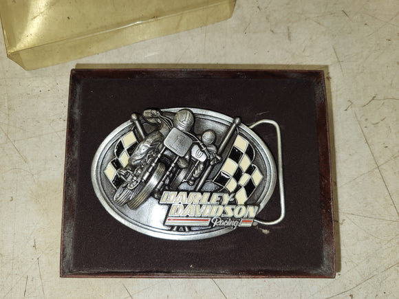 1987 HARLEY DAVIDSON RACING CHECKER FLAG BELT BUCKLE NEW Collectible (9324-37 ts-wire2A)