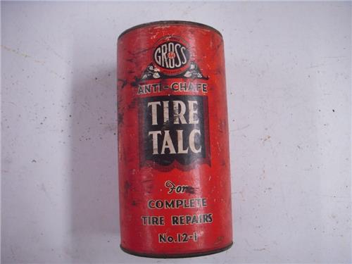 GROSS ANTI-CHAFE TIRE TALC 12-1 VINTAGE CAN USED COLLECTIBLE TIN (c46-wire)