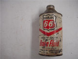 PHILLIPS 66 HEAVY DUTY BRAKE FLUID CONE TOP TIN VINTAGE CAN 12 OUNCE USED COLLECTIBLE TIN (c46-wire)