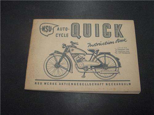 1950 NSU Auto Cycle Quick Instruction Factory Owners Manual German Motorcycle BOOK (blue-1)