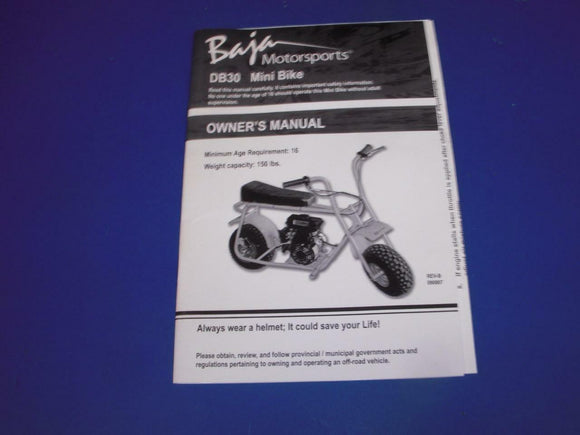 BAJA MOTORSPORTS DB30 MINI BIKE OWNERS MANUAL BOOK (blue-1)