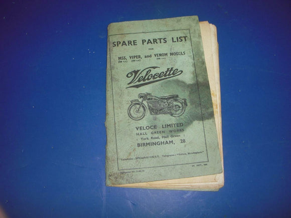 VELOCETTE MSS VIPER VENOM USED OWNERS SPARE PARTS MANUAL BOOK (blue-1)
