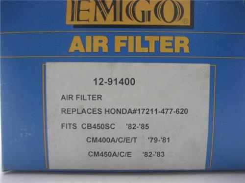 AIR FILTER 1982-85 CM400 CB450SC NOS AIR FILTER 12-91400 EMGO Replaces 17211-477-620 (N33)