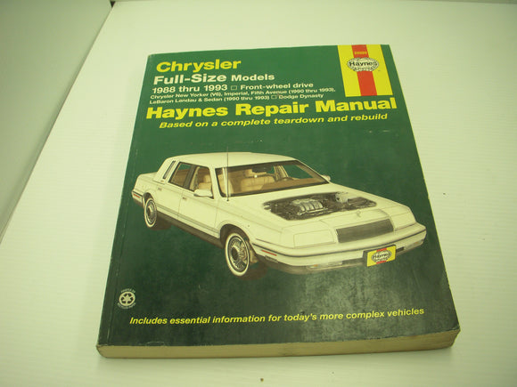 MANUAL 1988-93 Chrysler Full Size Ft Wheel Drive New Yorker Imperial LaBaron Haynes Manual used 25020 (man-f)