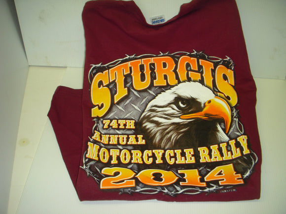 Medium Maroon T-Shirt Black Hills 74th Annual Rally Eagle 2014