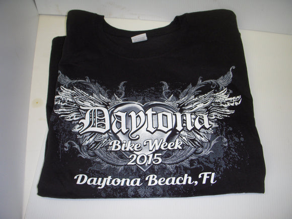 Large Black T-Shirt NEW Daytona Beach Bike Week 2015 Heart w/ Wings