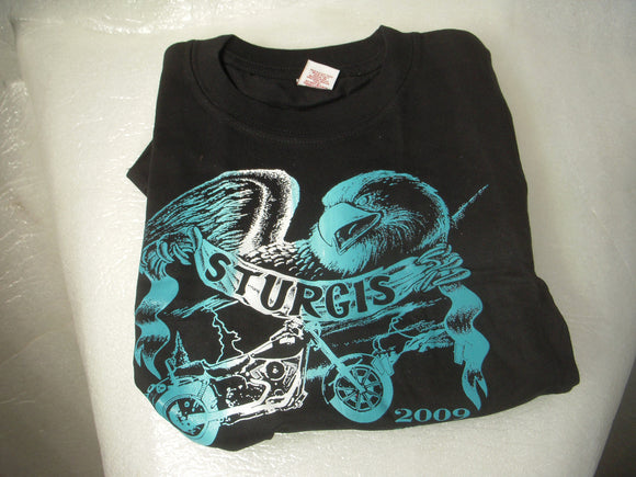 Medium Kids Black with teal Bike T-Shirt Promotion Sturgis 2009 New